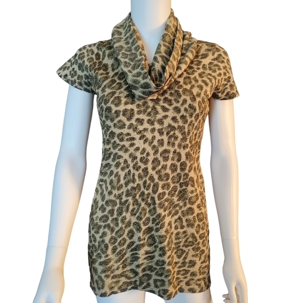 INC Mock Short Sleeve Cow Neck Size M Metallic Snake Print